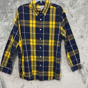 Sunriver Men's XL Navy and Yellow Plaid Shirt cotton blend button down shirt
